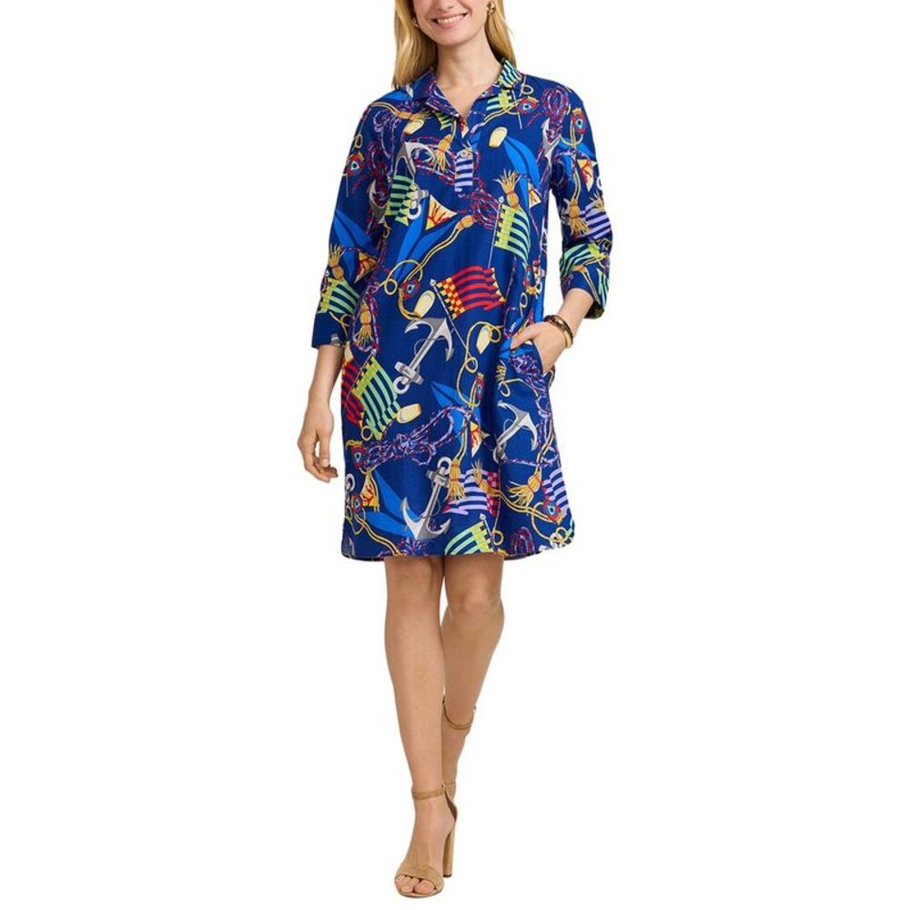 Foxcroft Womens  Sloane Linen-Blend Shift Dress, Navy